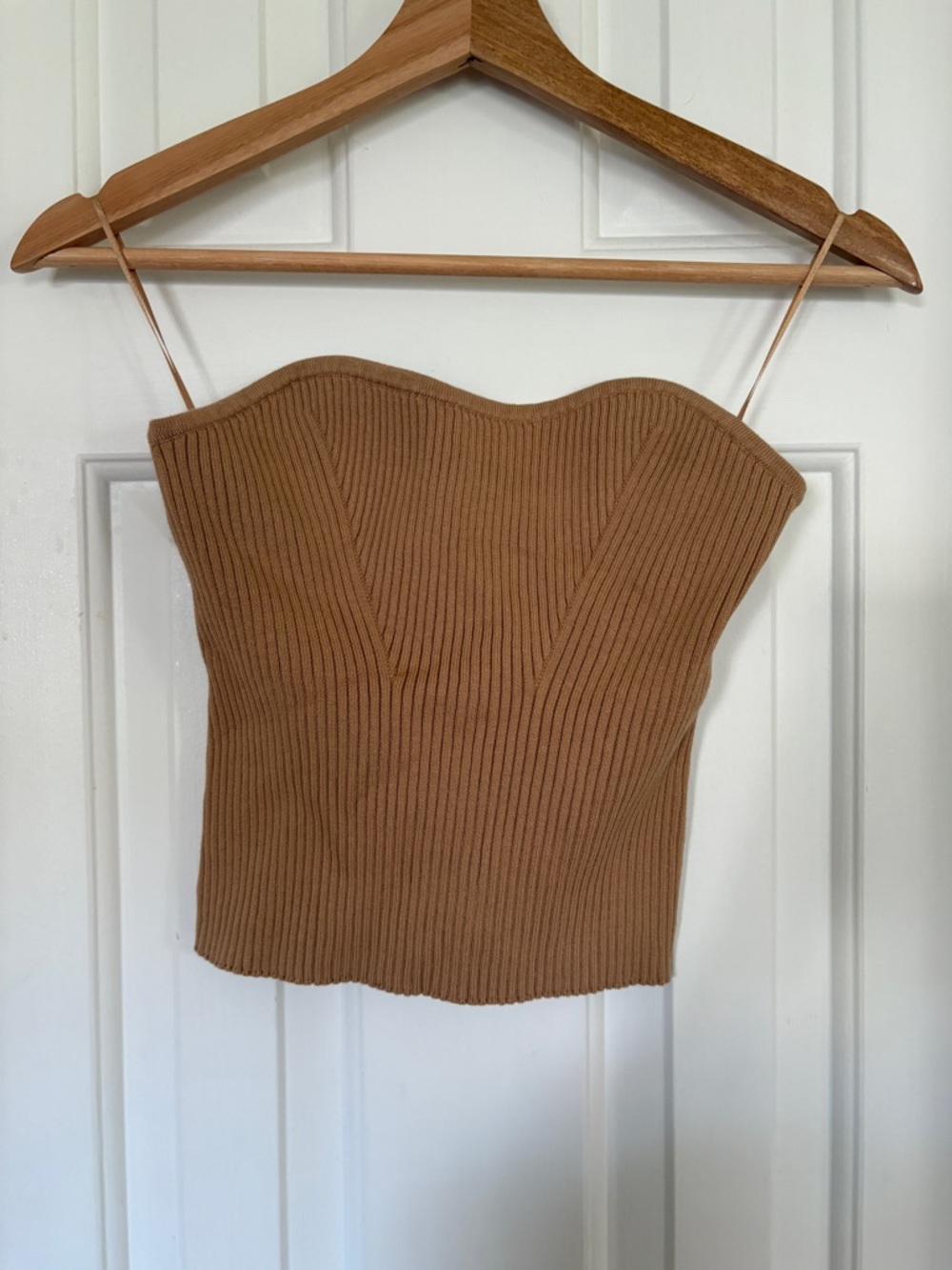 Express Camel Ribbed Sweetheart Strap Cami